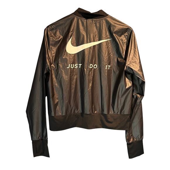 Nike Size Medium Women's Running Jacket Black Zipper Pockets thumb holes crop - Picture 2 of 8